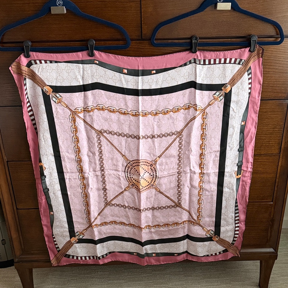 Henri Bendel Pink and Brown Patterned Scarf